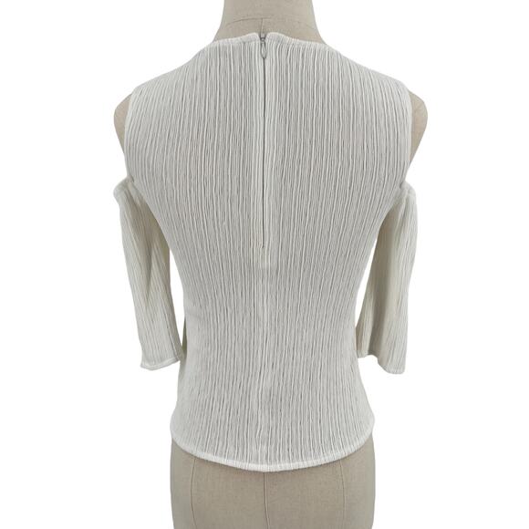 Maje Womens Lina Cold Shoulder Textured Top Blouse in Ecru White - Picture 7 of 11